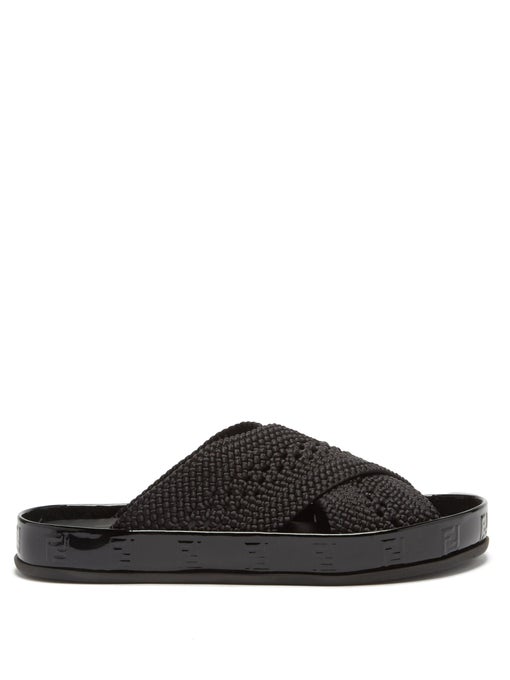 Fendi Reflections FF-logo faux-raffia espadrille slides