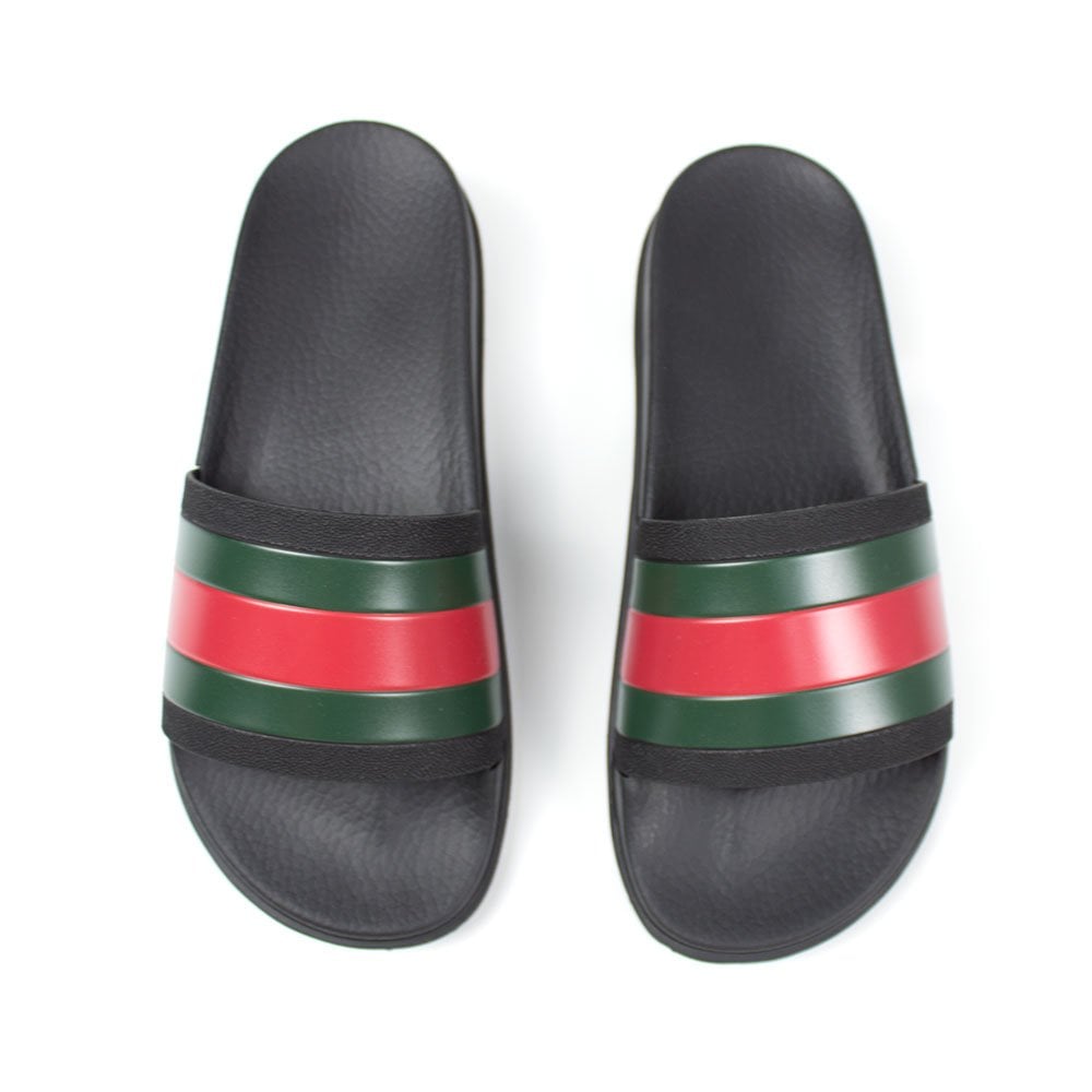 Gucci Web-striped rubber slides